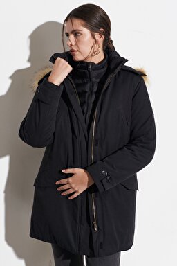 Regular Fit Normal Kesim Siyah Parka Ceket - Black-W222577001 (görsel 2)