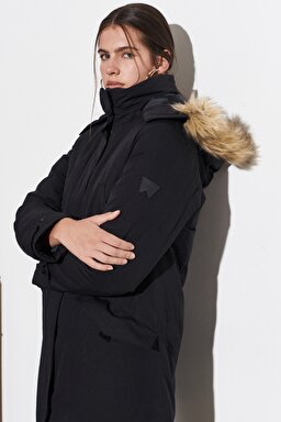 Regular Fit Normal Kesim Siyah Parka Ceket - Black-W222577001 (görsel 4)