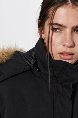 Regular Fit Normal Kesim Siyah Parka Ceket - Black-W222577001 (görsel 5)