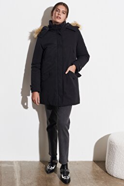 Regular Fit Normal Kesim Siyah Parka Ceket - Black-W222577001 (görsel 6)