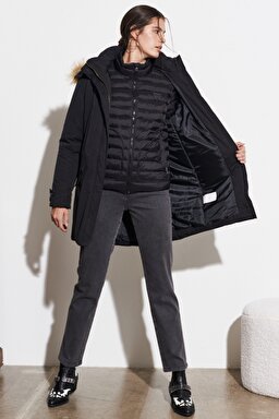 Regular Fit Normal Kesim Siyah Parka Ceket - Black-W222577001 (görsel 7)