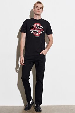 Regular Fit Normal Kesim %100 Pamuk Bisiklet Yaka Tişört - Black-W222580001 (görsel 4)