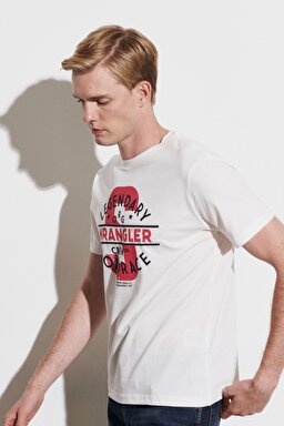 Regular Fit Normal Kesim %100 Pamuk Bisiklet Yaka Tişört - Off White-W222580102 (görsel 4)