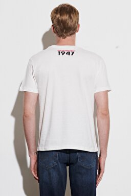 Regular Fit Normal Kesim %100 Pamuk Bisiklet Yaka Tişört - Off White-W222580102 (görsel 7)