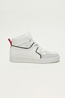 %100 Deri Yüksek Kesim Beyaz Sneaker Ayakkabı - White-W222788100 (görsel 2)