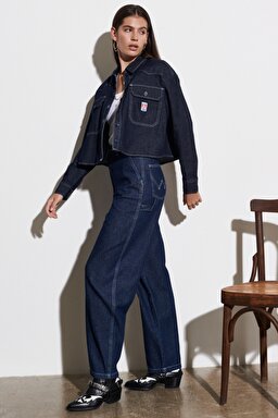 Carpenter Fit %100 Pamuk Çok Yüksek Bel Geniş Paça Jean Kot Pantolon - Rinse-W227ZB10L