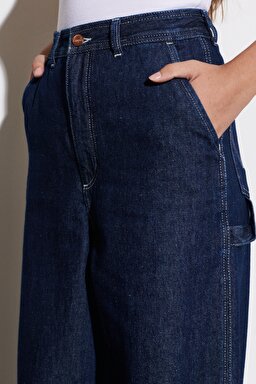 Carpenter Fit %100 Pamuk Çok Yüksek Bel Geniş Paça Jean Kot Pantolon - Rinse-W227ZB10L (görsel 4)