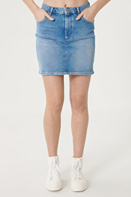 Regular Fit Denim Kot Etek - Blue-W22VJH28X (görsel 5)