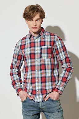 Regular Fit Normal Kesim %100 Pamuk Kareli Uzun Kollu Gömlek - Multi-W231030900