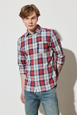 Regular Fit Normal Kesim %100 Pamuk Kareli Uzun Kollu Gömlek - Multi-W231030900 (görsel 2)