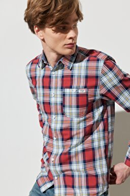 Regular Fit Normal Kesim %100 Pamuk Kareli Uzun Kollu Gömlek - Multi-W231030900 (görsel 5)