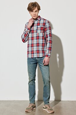 Regular Fit Normal Kesim %100 Pamuk Kareli Uzun Kollu Gömlek - Multi-W231030900 (görsel 7)