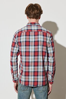 Regular Fit Normal Kesim %100 Pamuk Kareli Uzun Kollu Gömlek - Multi-W231030900 (görsel 8)