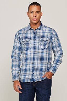 Regular Fit Normal Kesim %100 Pamuk Kareli Uzun Kollu Gömlek - Multi-W231031900