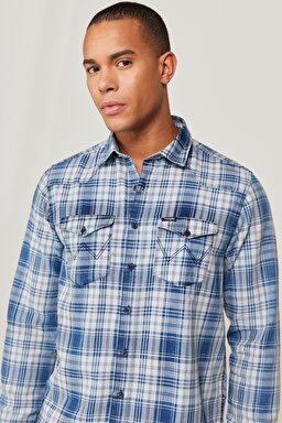 Regular Fit Normal Kesim %100 Pamuk Kareli Uzun Kollu Gömlek - Multi-W231031900 (görsel 4)