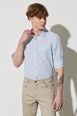 Regular Fit Normal Kesim %100 Pamuk Uzun Kollu Açık Mavi Gömlek - Green-W231039300 (görsel 2)