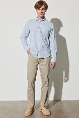 Regular Fit Normal Kesim %100 Pamuk Uzun Kollu Açık Mavi Gömlek - Green-W231039300 (görsel 6)