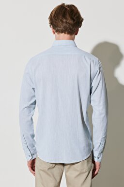 Regular Fit Normal Kesim %100 Pamuk Uzun Kollu Açık Mavi Gömlek - Green-W231039300 (görsel 7)