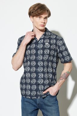 Regular Fit Normal Kesim %100 Pamuk Desenli Kısa Kollu Gömlek - Multi-W231057900