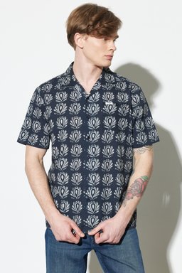 Regular Fit Normal Kesim %100 Pamuk Desenli Kısa Kollu Gömlek - Multi-W231057900 (görsel 3)