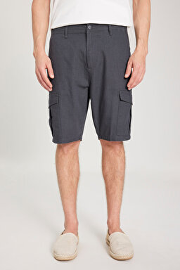 Regular Fit Normal Kesim %100 Pamuk Normal Bel Antrasit Şort - Anthracite-W231091003 (görsel 4)