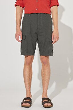 Regular Fit Normal Kesim %100 Pamuk Normal Bel Haki Şort - Khaki-W231091801