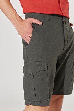 Regular Fit Normal Kesim %100 Pamuk Normal Bel Haki Şort - Khaki-W231091801 (görsel 2)