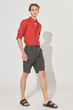 Regular Fit Normal Kesim %100 Pamuk Normal Bel Haki Şort - Khaki-W231091801 (görsel 4)