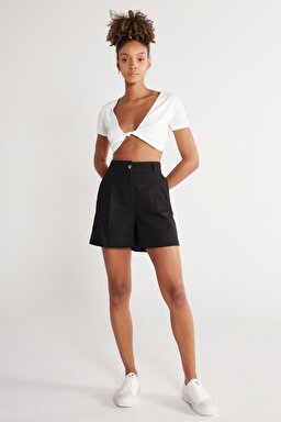 Regular Fit Normal Kesim %100 Pamuk Normal Bel Siyah Şort - Black-W231099001 (görsel 2)