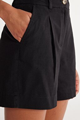 Regular Fit Normal Kesim %100 Pamuk Normal Bel Siyah Şort - Black-W231099001 (görsel 5)