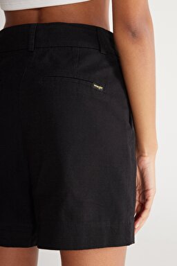 Regular Fit Normal Kesim %100 Pamuk Normal Bel Siyah Şort - Black-W231099001 (görsel 6)