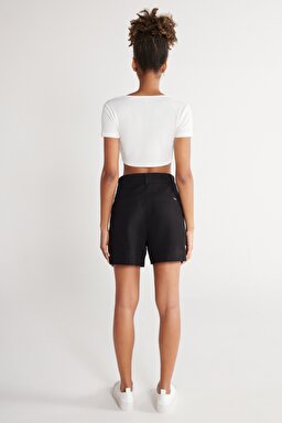 Regular Fit Normal Kesim %100 Pamuk Normal Bel Siyah Şort - Black-W231099001 (görsel 7)