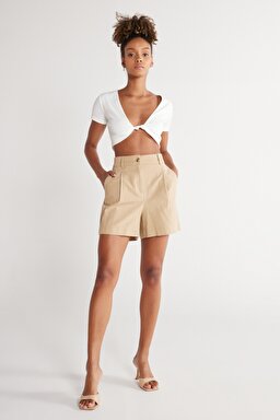 Regular Fit Normal Kesim %100 Pamuk Normal Bel Bej Şort - Beige-W231099614 (görsel 2)
