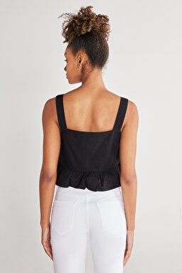 Regular Fit Normal Kesim %100 Pamuk Kare Yaka Siyah Askılı Bluz - Black-W231112001 (görsel 7)
