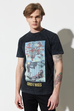 Loose Fit Rahat Kesim %100 Pamuk Bisiklet Yaka Siyah Tişört - Black-W231166001 (görsel 2)