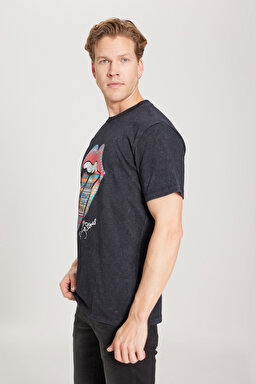 Loose Fit Rahat Kesim %100 Pamuk Bisiklet Yaka Siyah Tişört - Black-W231168001 (görsel 2)