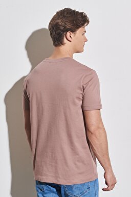 Loose Fit Rahat Kesim %100 Pamuk Bisiklet Yaka Camel Tişört - Camel-W231168211 (görsel 4)