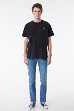 Loose Fit Rahat Kesim %100 Pamuk Bisiklet Yaka Siyah Tişört - Black-W231172001 (görsel 4)