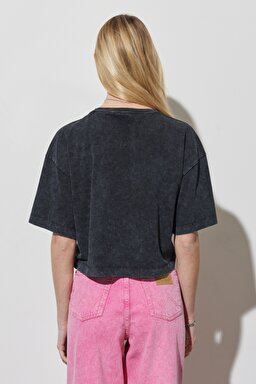 Regular Fit Normal Kesim %100 Pamuk Bisiklet Yaka Crop Antrasit Tişört - Anthracite-W231183003 (görsel 6)