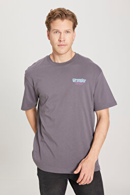 Loose Fit Rahat Kesim %100 Pamuk Bisiklet Yaka Antrasit Tişört - Anthracite-W231231003 (görsel 3)