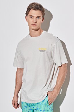 Loose Fit Rahat Kesim %100 Pamuk Bisiklet Yaka Ekru Tişört - Light Stone-W231231811
