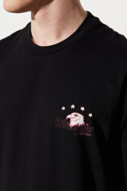 Loose Fit Rahat Kesim %100 Pamuk Bisiklet Yaka Siyah Tişört - Black-W231233001 (görsel 6)