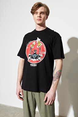 Loose Fit Rahat Kesim %100 Pamuk Bisiklet Yaka Siyah Tişört - Black-W231237001 (görsel 2)