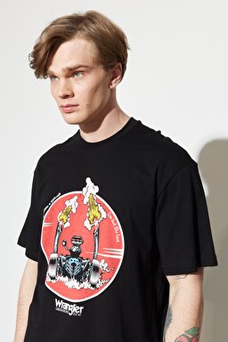 Loose Fit Rahat Kesim %100 Pamuk Bisiklet Yaka Siyah Tişört - Black-W231237001 (görsel 3)
