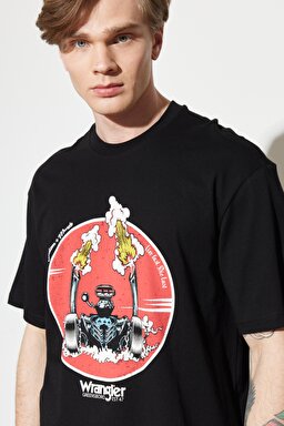 Loose Fit Rahat Kesim %100 Pamuk Bisiklet Yaka Siyah Tişört - Black-W231237001 (görsel 4)