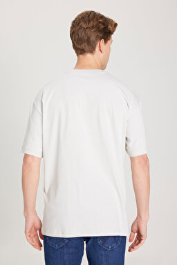 Loose Fit Rahat Kesim %100 Pamuk Bisiklet Yaka Gri Tişört - Light Stone-W231238811 (görsel 6)