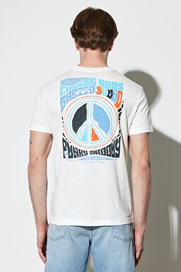 Regular Fit Normal Kesim %100 Pamuk Bisiklet Yaka Kırık Beyaz Tişört - Off White-W231241102
