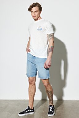 Regular Fit Normal Kesim %100 Pamuk Bisiklet Yaka Kırık Beyaz Tişört - Off White-W231241102 (görsel 7)