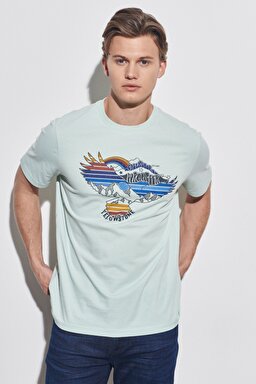 Regular Fit Normal Kesim %100 Pamuk Bisiklet Yaka Açık Mavi Tişört - Light Blue-W231243404