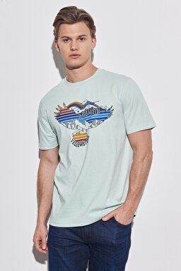 Regular Fit Normal Kesim %100 Pamuk Bisiklet Yaka Açık Mavi Tişört - Light Blue-W231243404 (görsel 2)